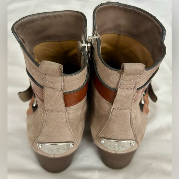 Coach Pauline Taupe Suede Ankle Boots with Brown Leather Strap - Picture 3 of 8